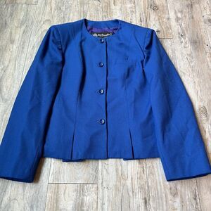 Vintage Wool Suit Jacket Large Royal Blue Button Up Work Attire Maximalist